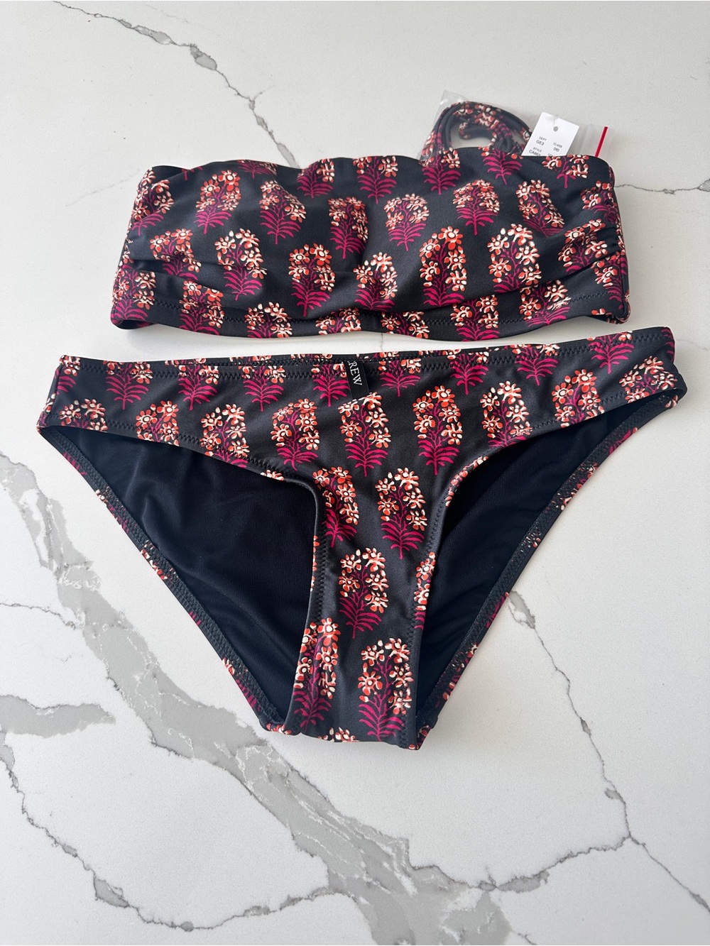 J. Crew Berry Block Print Ruched Bandeau Bikini Top & Bottom
